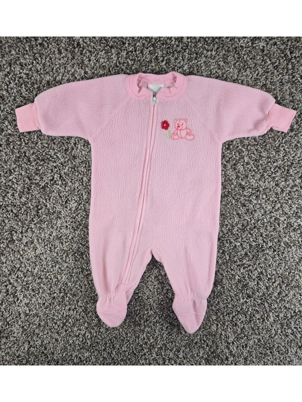 Vtg Carters Baby Girls Sz 0-6M Fleece Footed Pajama Romper Light Pink
